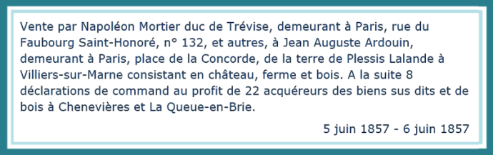 Libellé de l'acte de vente par Maître Aubry, Notaire.